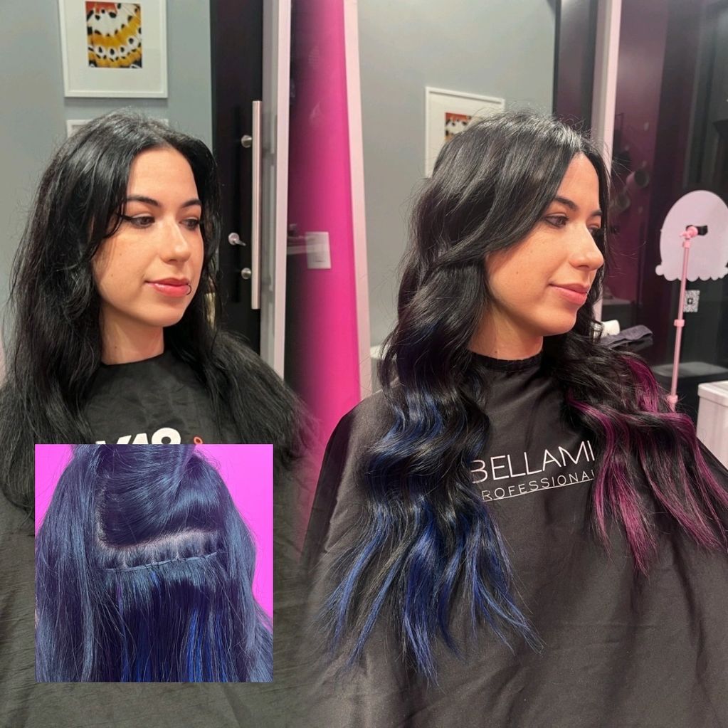Beaded sew-in extensions for volume and length at Charlotte Hair Salon in Metropolitan (Mid-Town)