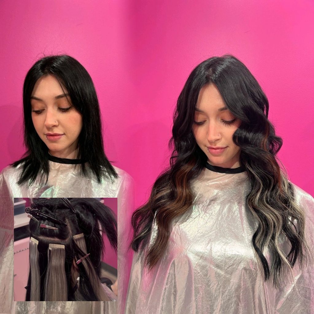 Discreet tape-in extensions installed by Charlotte extension stylist to Blend A Blunt Cut