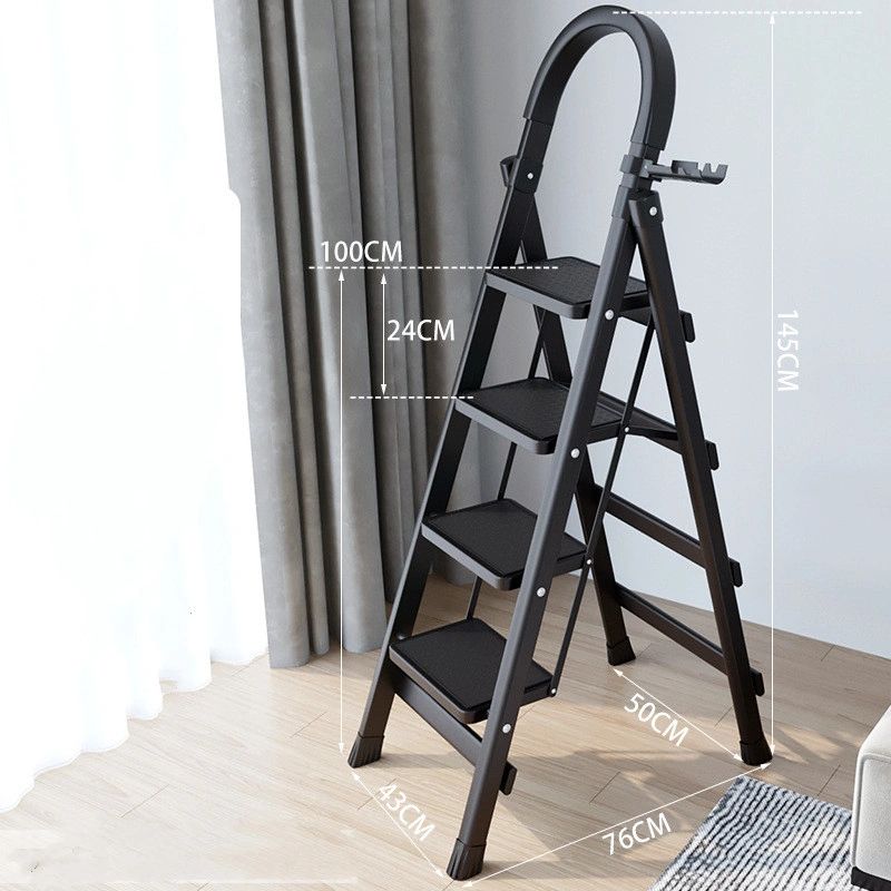 4 Steps Lightweight Carbon steel Ladder Folding Step Stool Stepladders with  Anti-Slip and Wide Pedal