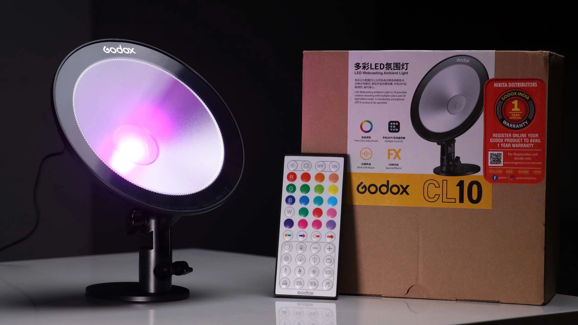 Godox CL10 RGB Ambient Light, 36000 Colors LED RGB Atmosphere Background  Light with 39 Special Light Effects, Studio Decorate Light with APP/Remote