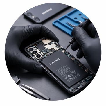 Repairing the inside of a Samsung smartphone.