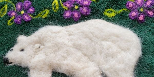 Needle felted Polar Bear with embroidery style needle felting with fleece