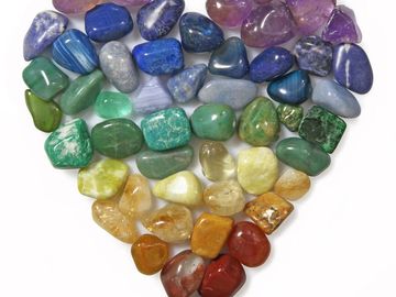 A heart created from different coloured tumblestones