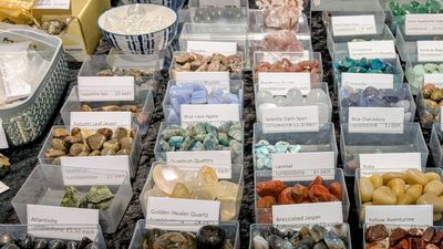A selection of crystals for sale in small containers