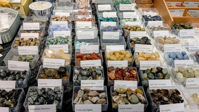 A selection of crystals for sale in small containers