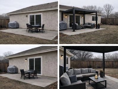 Custom aluminum pergola installation in Suwanee GA. Before after of Black aluminum pergola.
