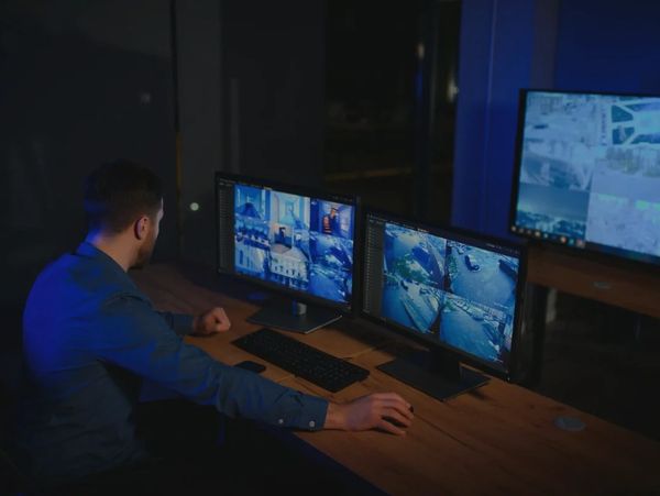 Individual working at a video surveillance monitoring station