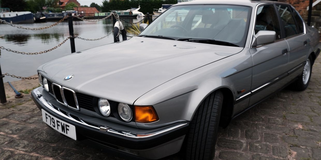 BMW E32 735i 7 Series side view in canal basin.