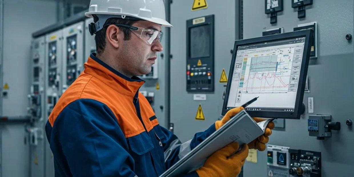 Electrical engineer meticulously conducting an arc flash study within an industrial setting
