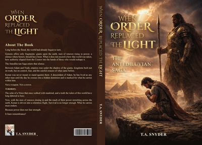Fantasy book cover depicting a warrior overlooking a dramatic mountain landscape with a glowing sword.