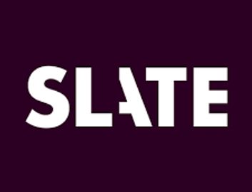 Slate logo: White writing on purple background