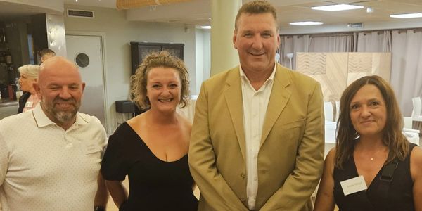 Tomasz, Elle, Sir Matthew Pinsent and Anna at hte World Masters Regatta 2025 in Banyoles, Spain.