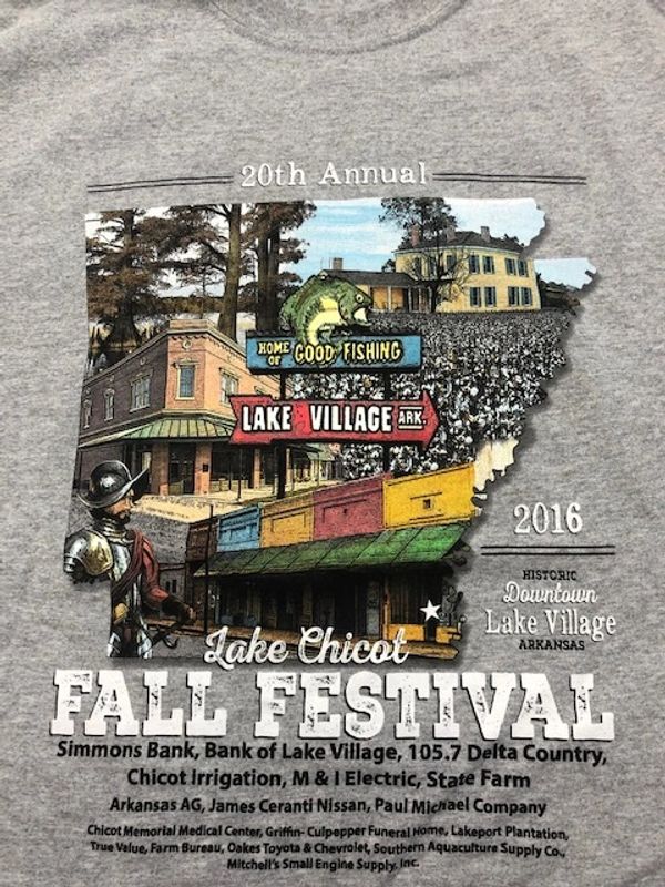 This is an 8 color screen printed t-shirt we printed for a local festival