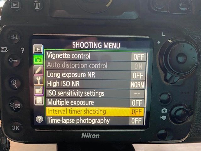 Using Interval timer on a Nikon D810 (similar on D800).