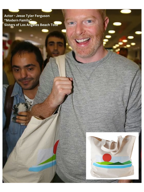 Actor Jesse Tyler Ferguson from Modern Family carrying a custom tote