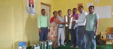 Water filtration systems being delivered to local school officials in Lahan.