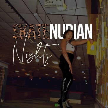Woman posing by a wall with 'Nubian Nights' text overlay.