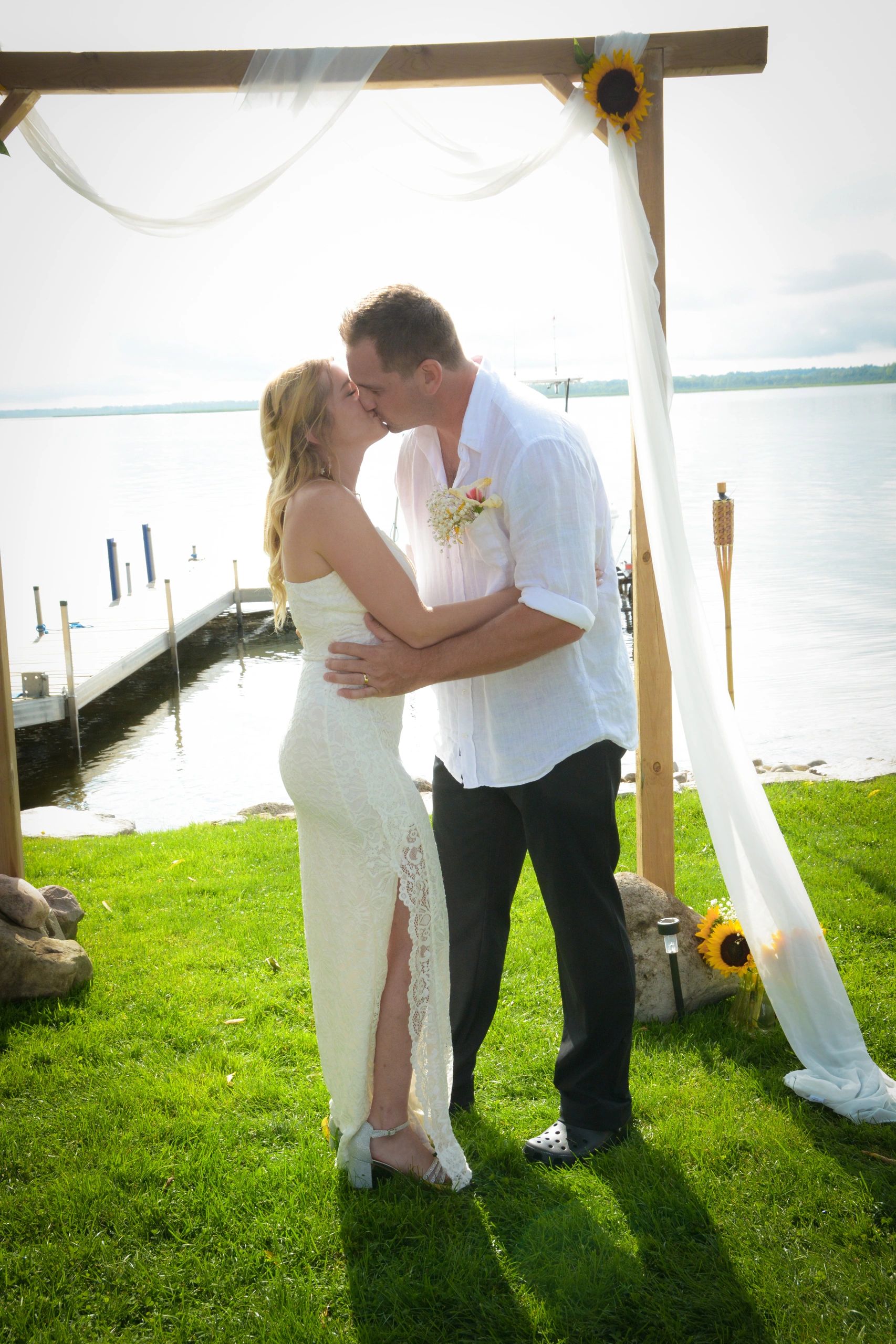 Bride and groom kissing