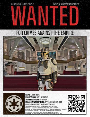 Wanted poster for Strom Nova, an Imperial operative, in Star Wars.