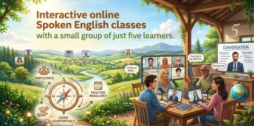Interactive online spoken English classes with a small group.