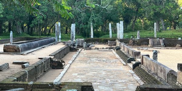 Ruins of monks' alms hall, in the ancient Abhayagiri monastery complex. 