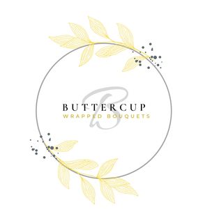 Elegant logo with delicate yellow leaves and black dots encircling 'Buttercup' text.