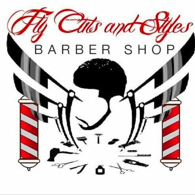 Logo of Fly Cuts and Styles Barber Shop with barber tools and clippers.