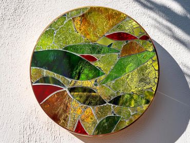 Tempered and Stained Glass on Glass Mosaic | 28" diameter
