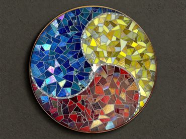 Glass, ceramic tile and mirror on polystyrene with brass | 48" diameter