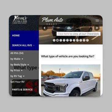 Website interface displaying vehicle search options with a white pickup truck image.