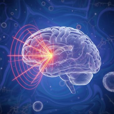 Digital illustration of a human brain with a glowing neural signal.