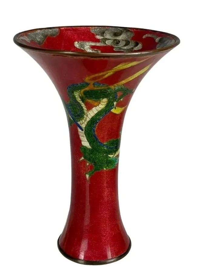 Cloisonné enamel archaistic style Gu (fluted drinking vessel), enameled within as without. Maker Ito. Meiji era.
