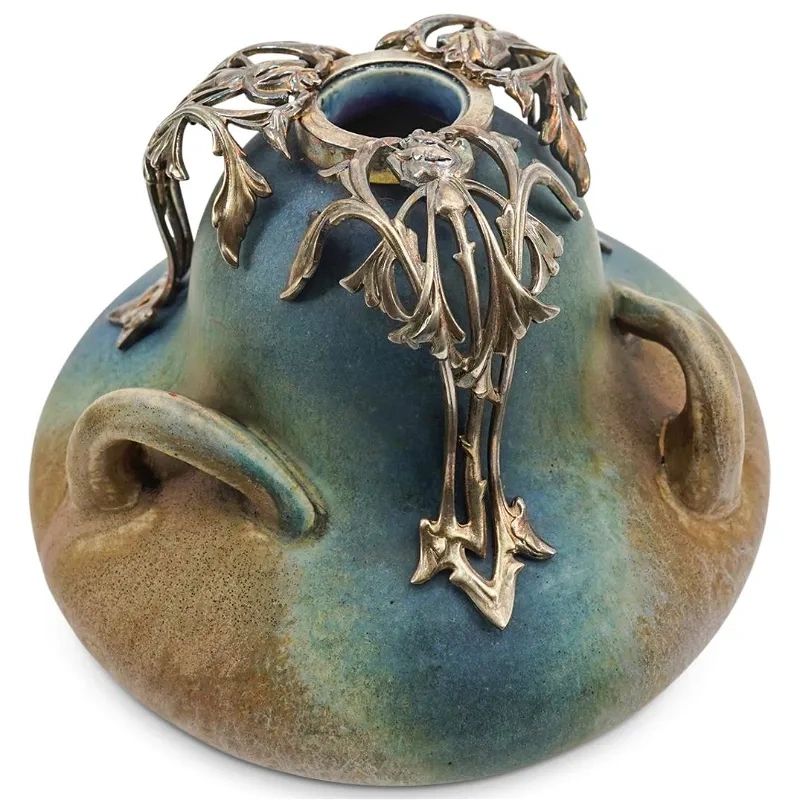 Art Nouveau stoneware pottery vase by Auguste Blanche with ormolu mounts by Lucien Marcel Bing. Paris, c.1905