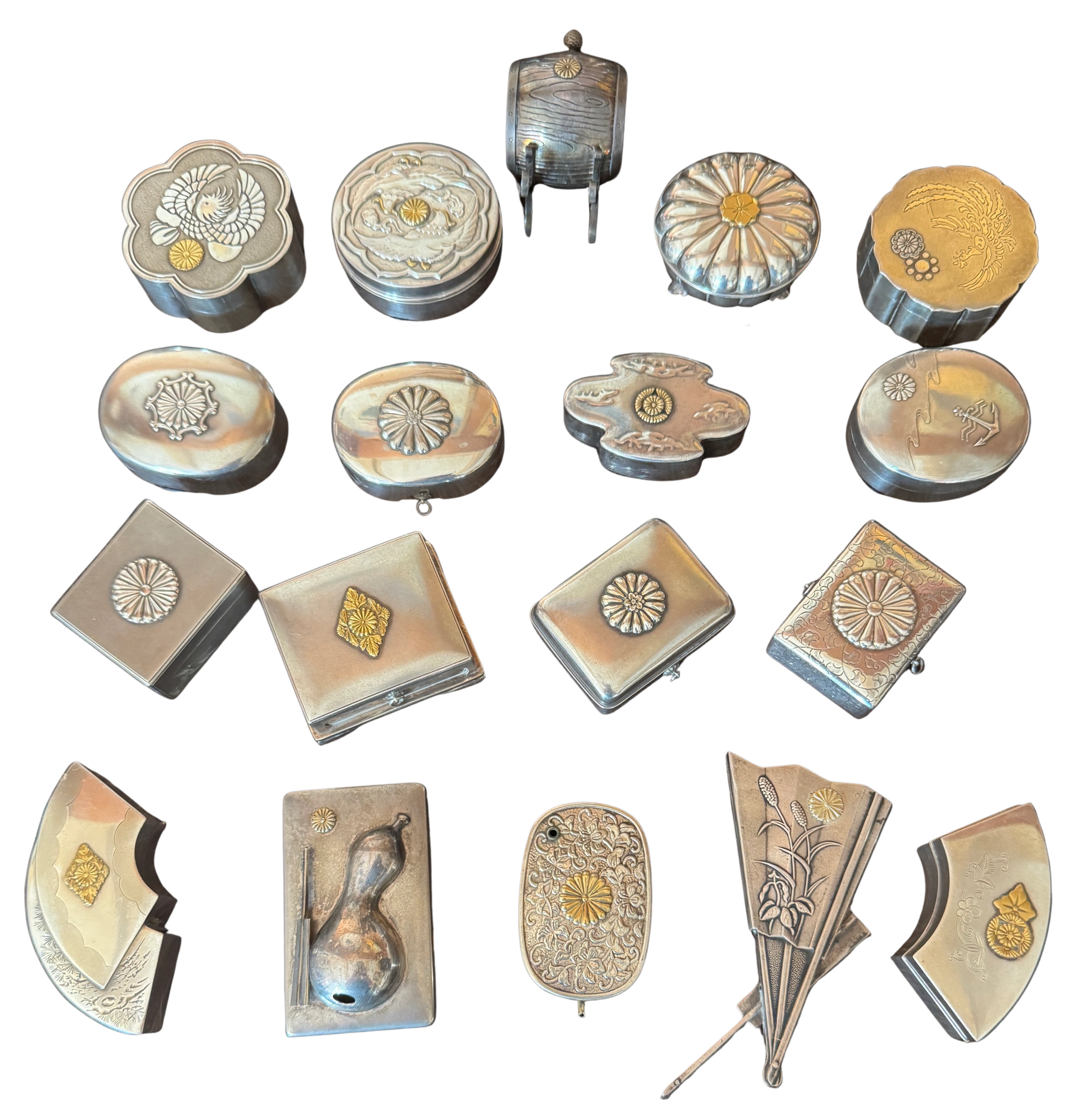 Imperial and Princely House silver bonbonieres. Meiji, Taisho & Showa eras.