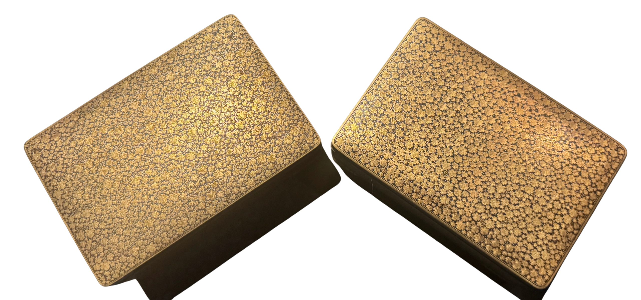 Numome zogan iron box by Komai and a pure silver lined exhibition example. Kyoto, c.1910.