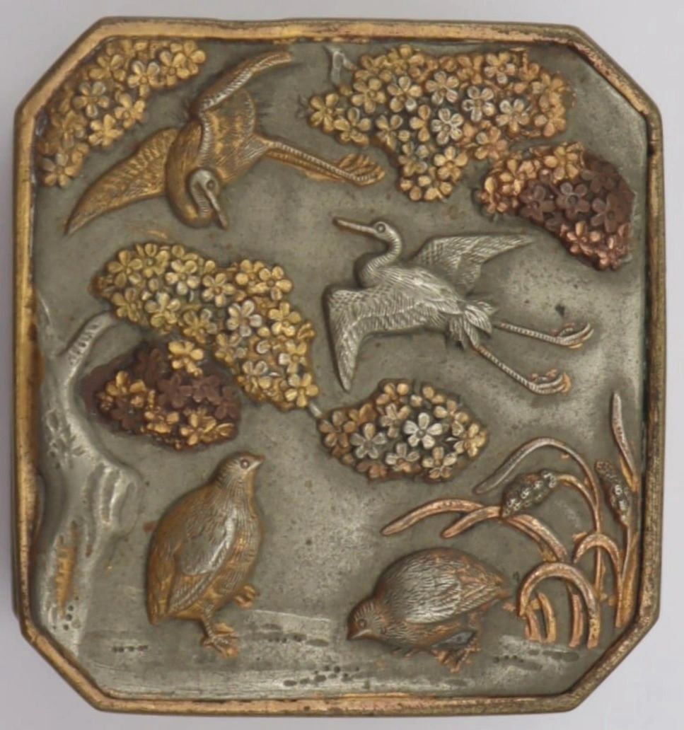 Shakudo pill box. Meiji era.