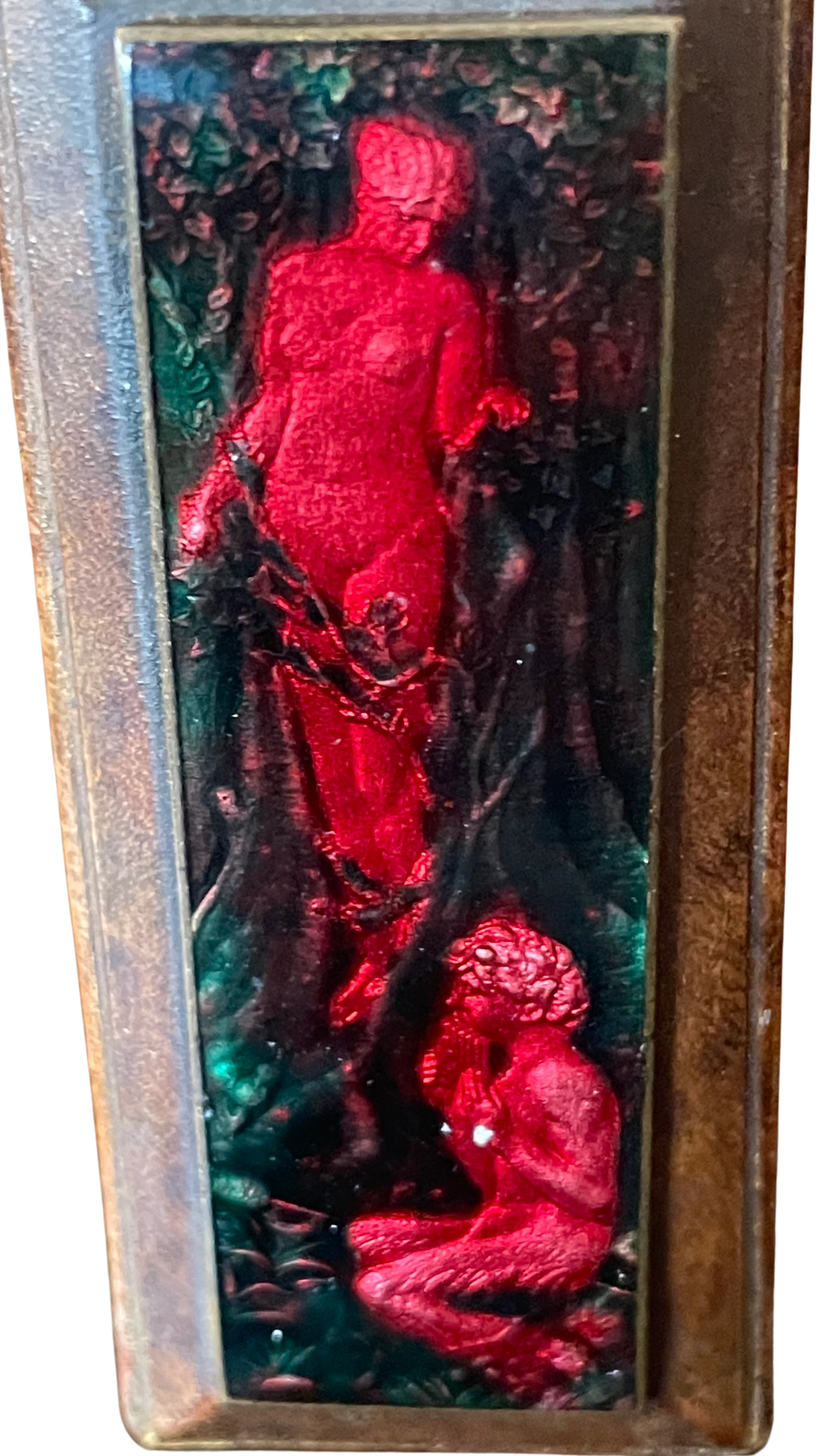 English Arts & Crafts movement enamel place/menu holder, c.1890