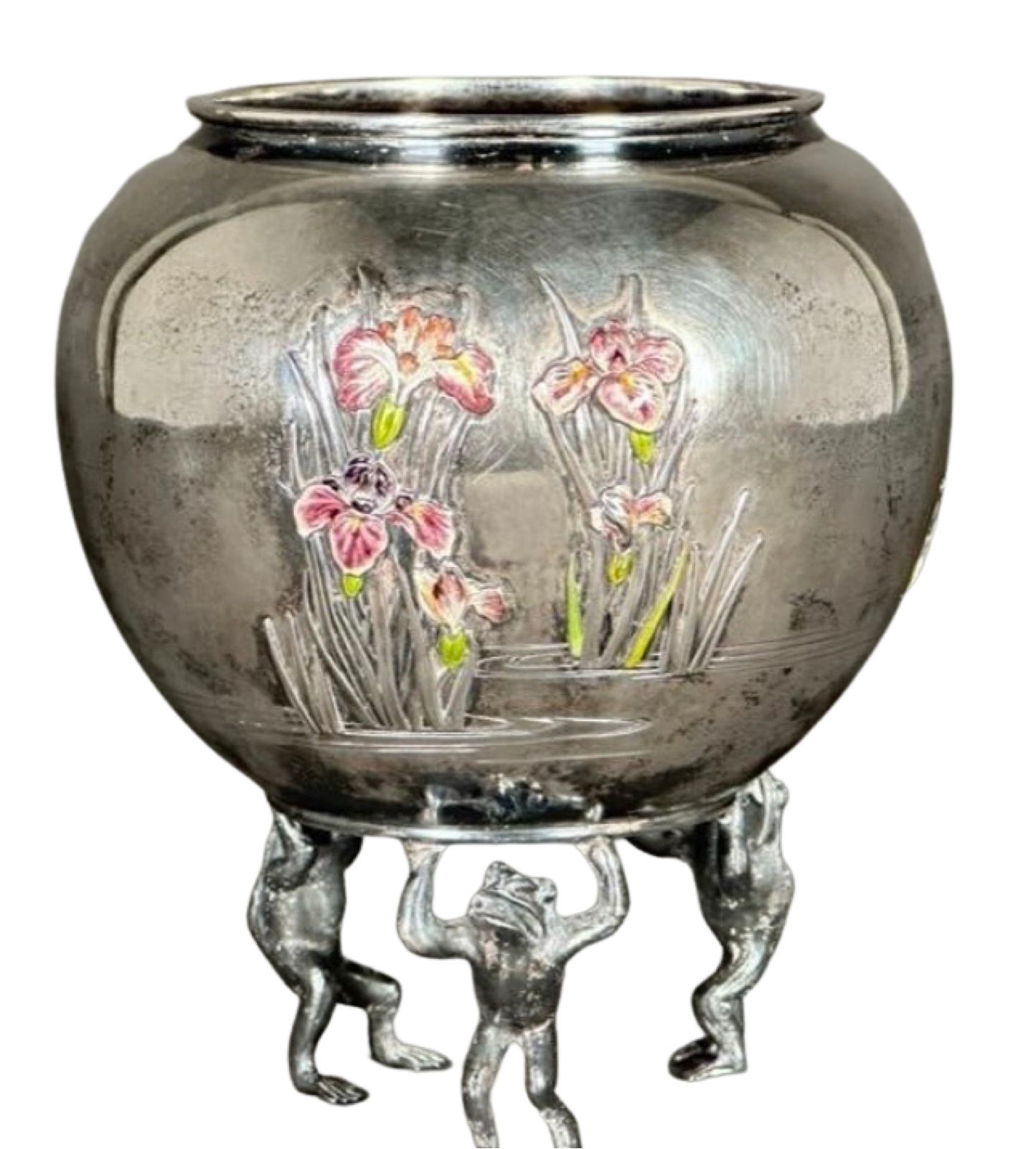 Enameled silver bowl by Masayasu Shoko for Sanju Saku. With original tomobako (box). Meiji era