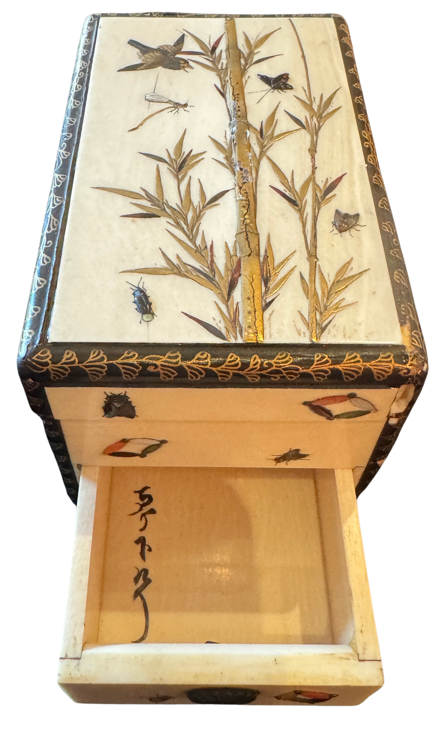 Miniature shibayama kodansu decorated with lacquer and mixed metal motifs. Edo/Meiji era