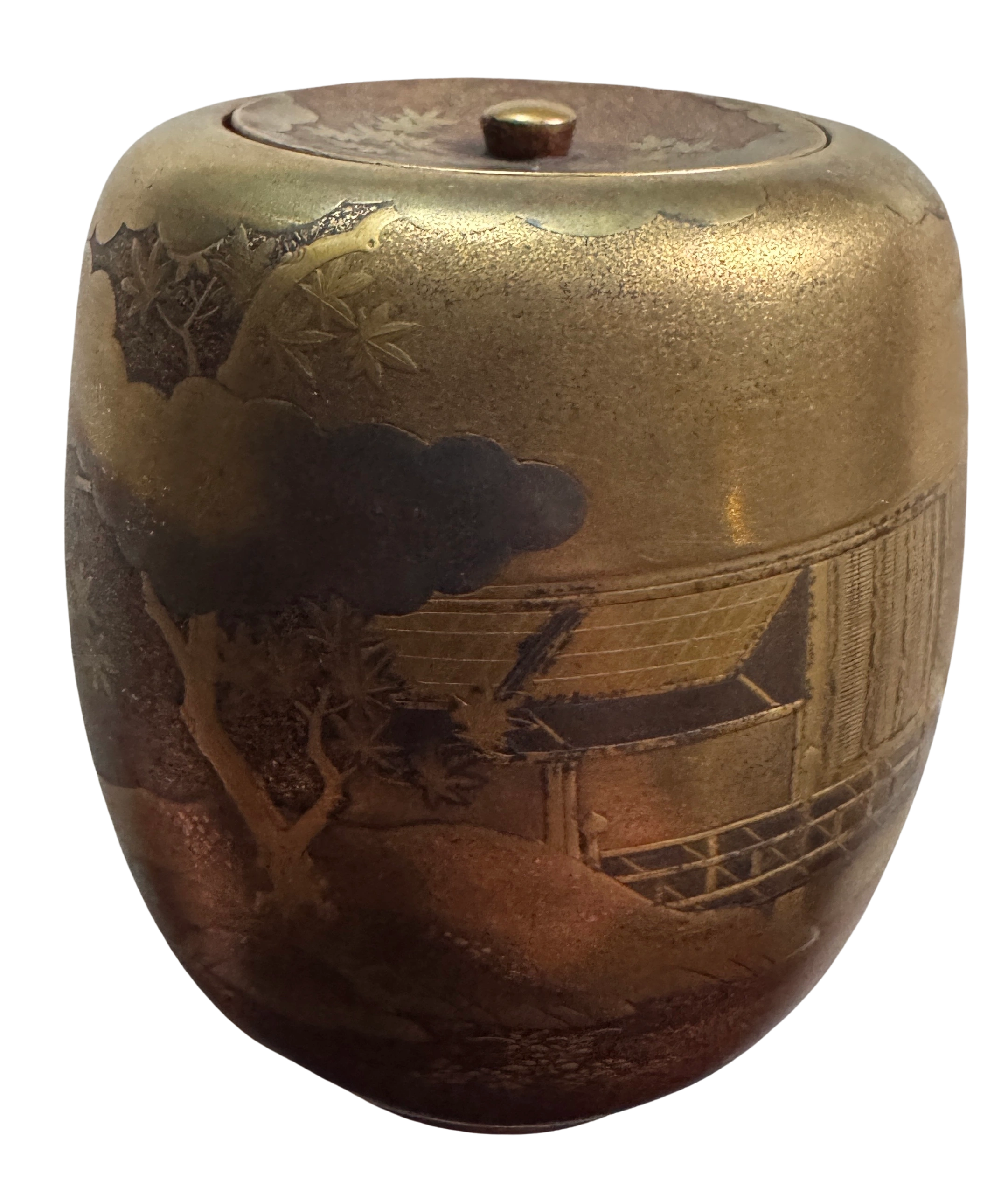 Natsume (ceremonial tea caddy) with gold urushi maki-e on a nashiji ground. Meiji era.