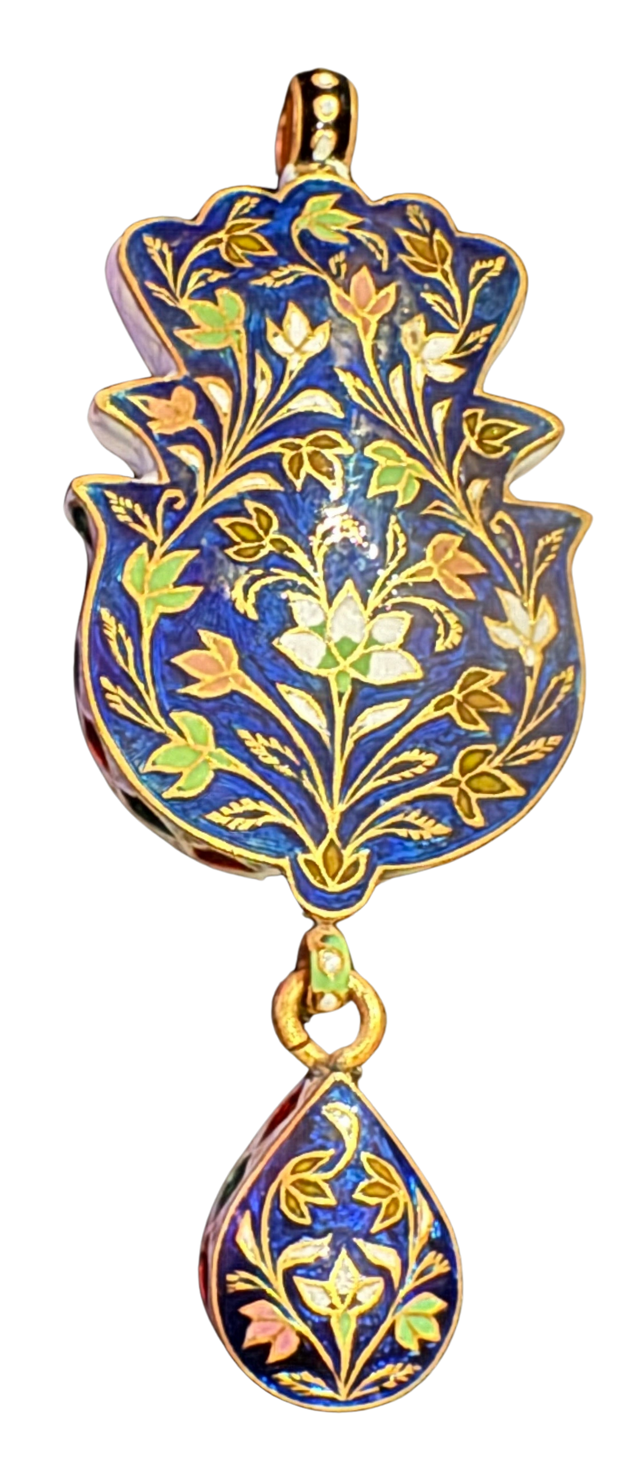 Enameled reverse of gold Mughal Maang Tikka (head ornament).
