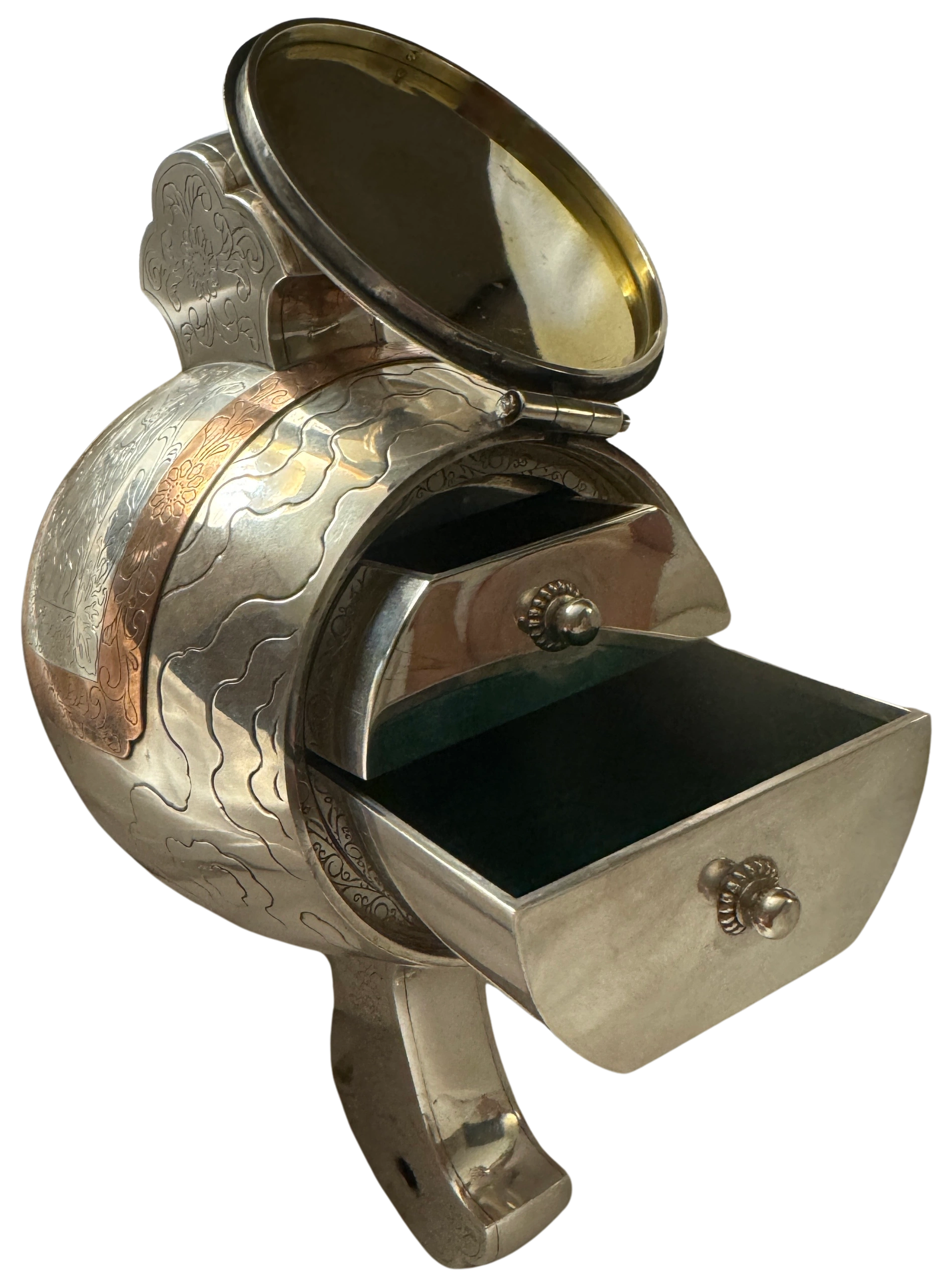 Silver Uchide no Kozuchi (Daikokuten’s magic Mallet) fashioned as a kodansu (small cabinet). Taisho era
