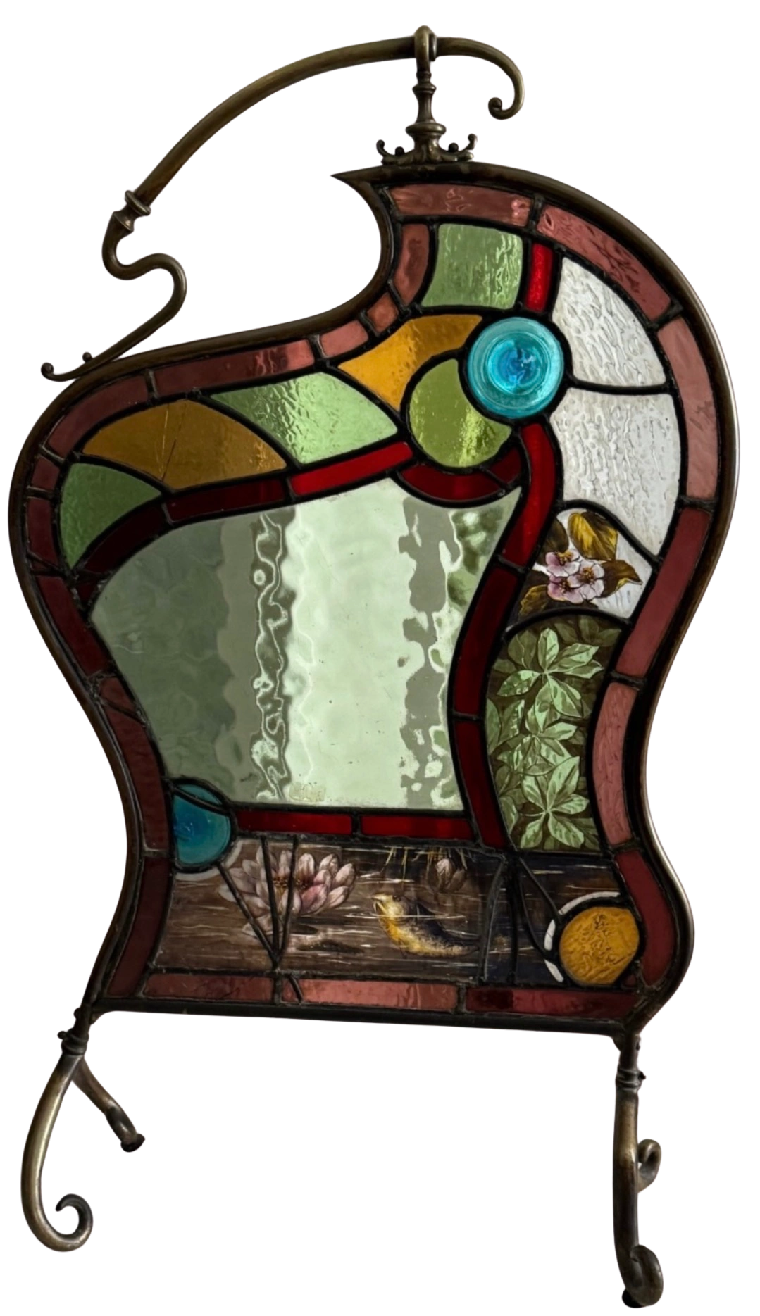 Art nouveau stained glass fire screen. Attrib. Tiffany Studios, New York c.1905.