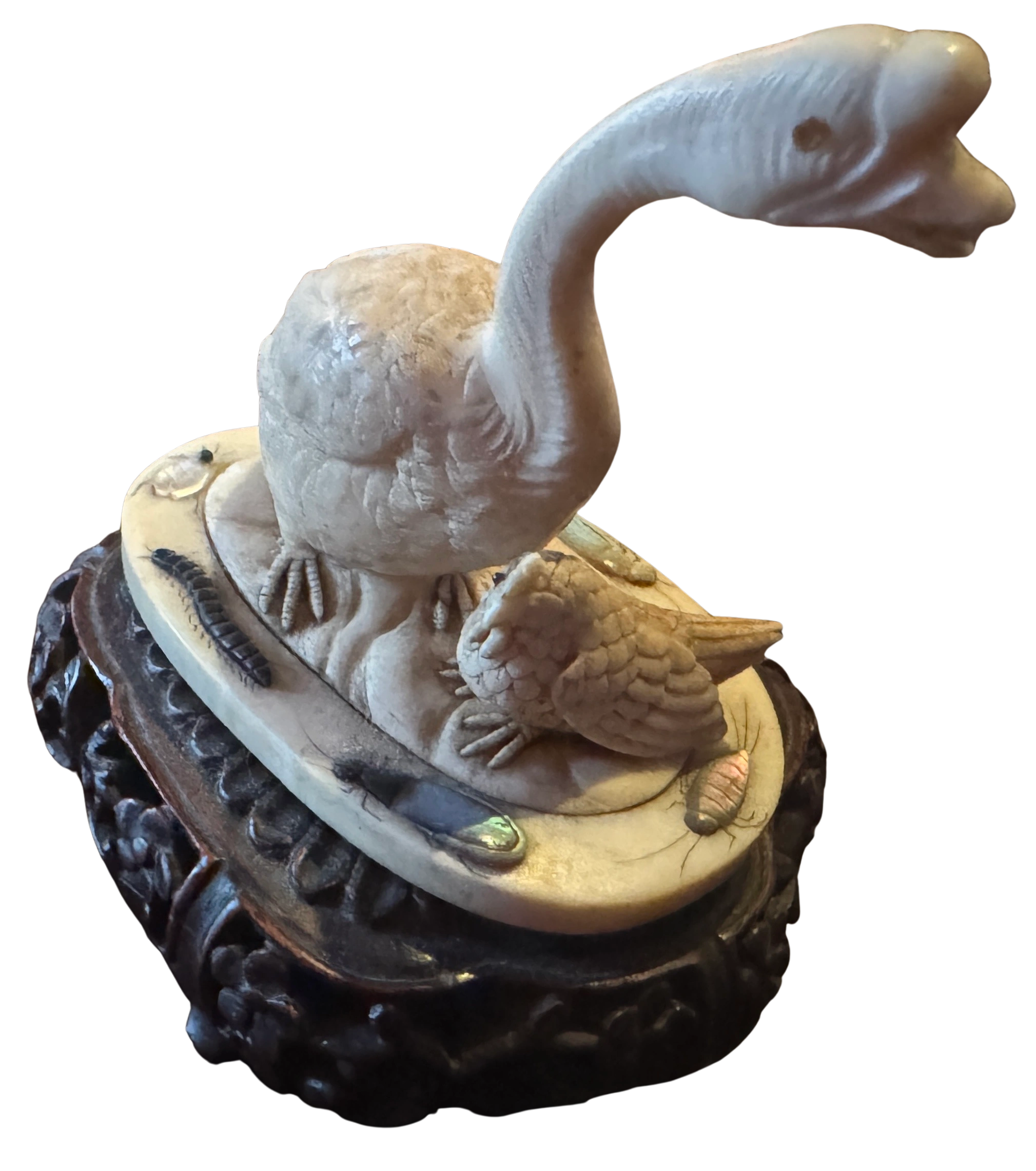 Ivory goose & hen with Shibayama accents. Meiji era.