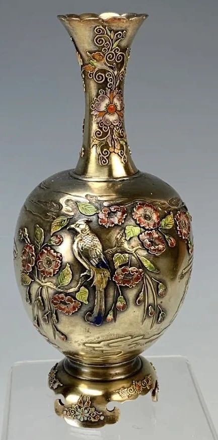 Silver gilt enameled vase by Shochoku, Meiji era.