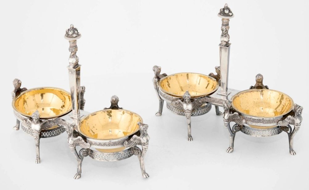 Silver table salt cellars by Alexandre-Andre-Camille Lesot de la Panneterie. From the Palais de Luxembourg Directoire service. Paris, c.1798.
