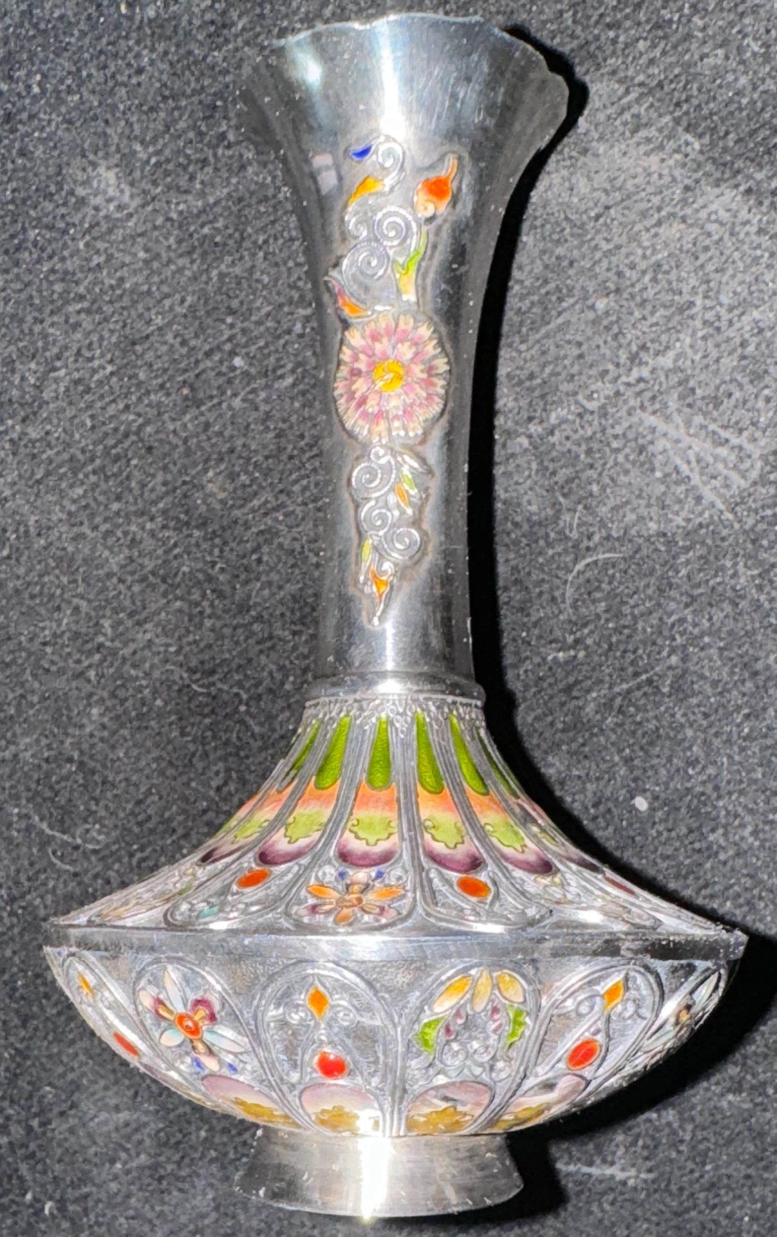 Enamel on silver vase by Mitsu Shige. Meiji era.