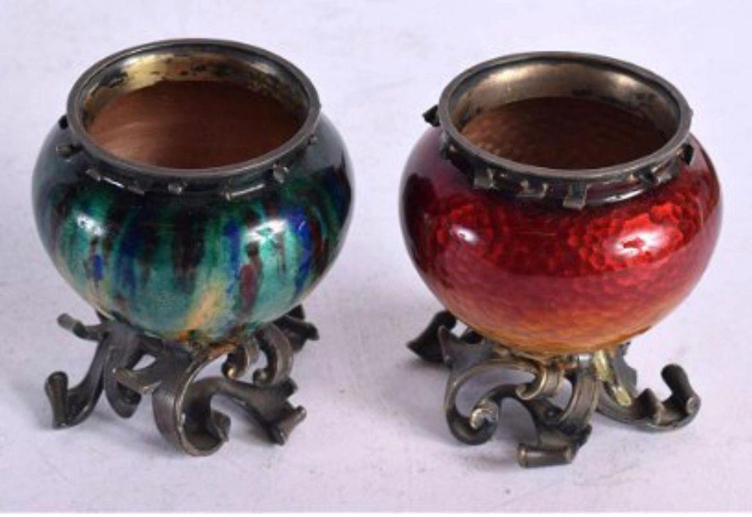 Enamelled silver bowls from the 1889 Paris International Exposition exhibit of Julien Duval & George Leturcq.