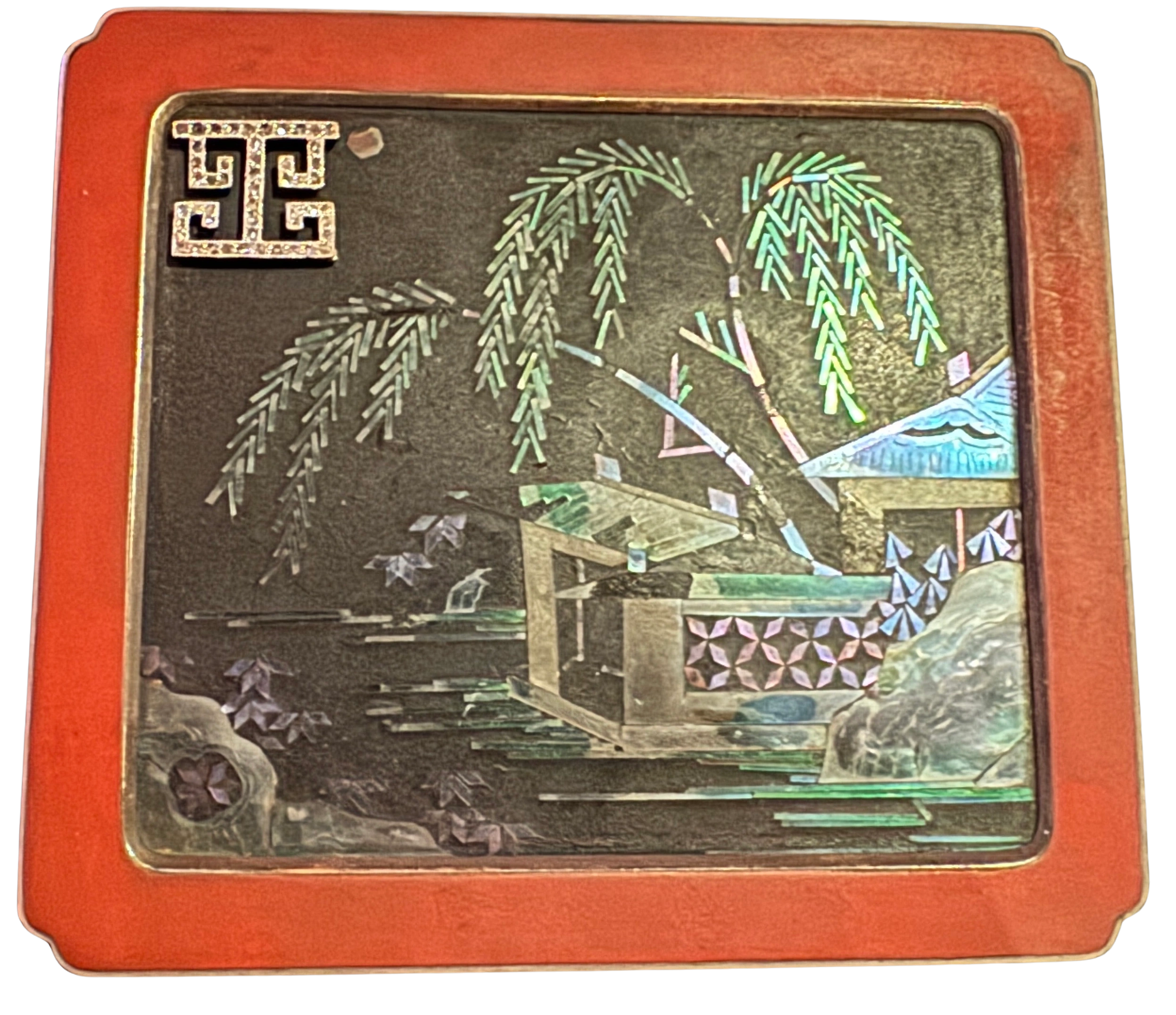 Chinoiserie Boite de necessaire in gold, silver, enamel & diamonds. Strauss Allard Meyer for Lacloche Freres. Paris c.1925. London 1927 import mark for George Stockwell.
