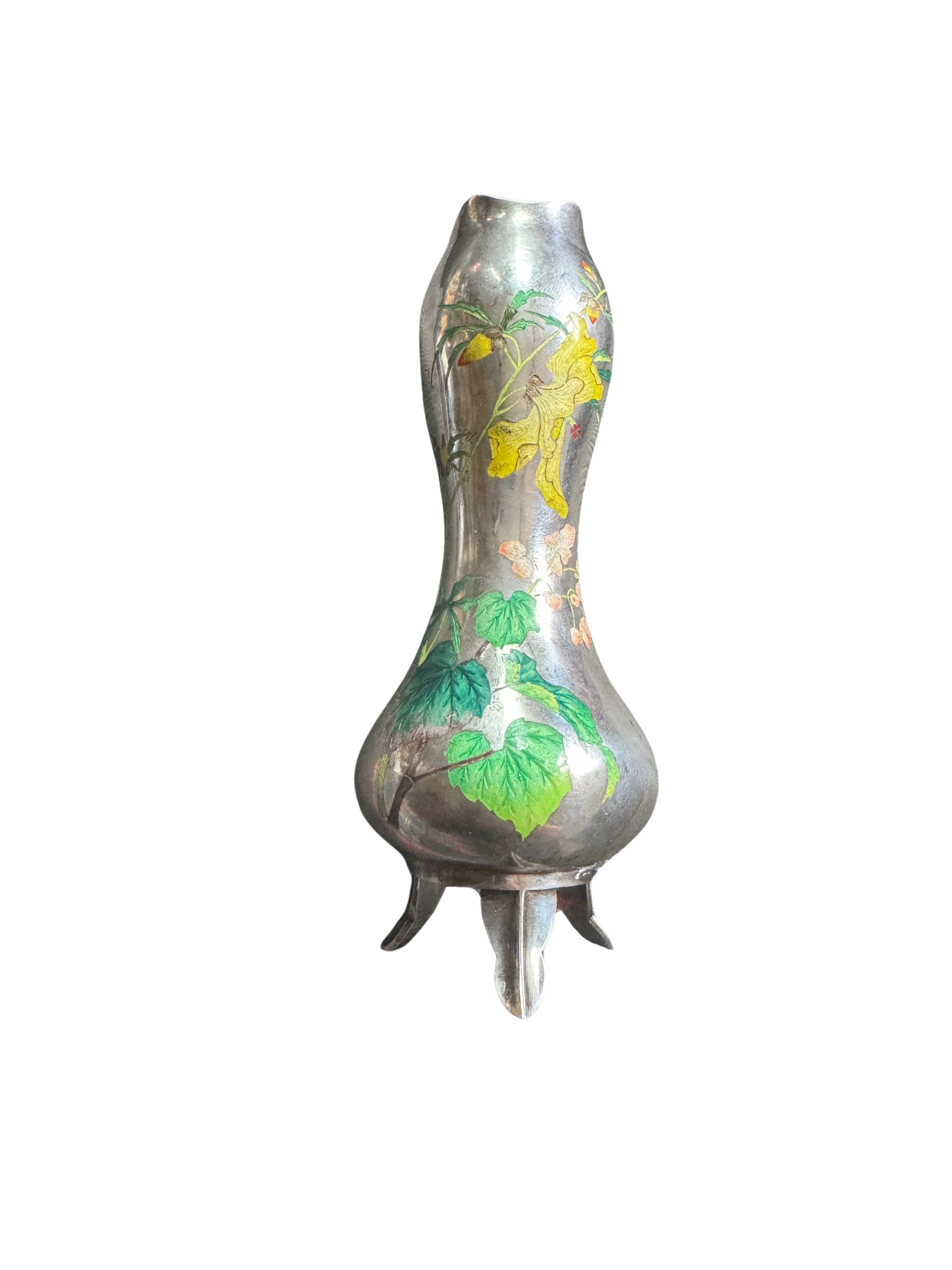 Silver gourd vase with floral champleve enamel. Bao Huang Lou, Beijing c.1905.